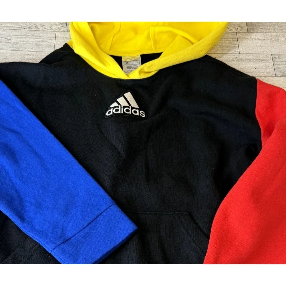 Adidas Hoodie Youth LARGE 14 Multicolor Colorblock Freestyle Pullover Sweatshirt